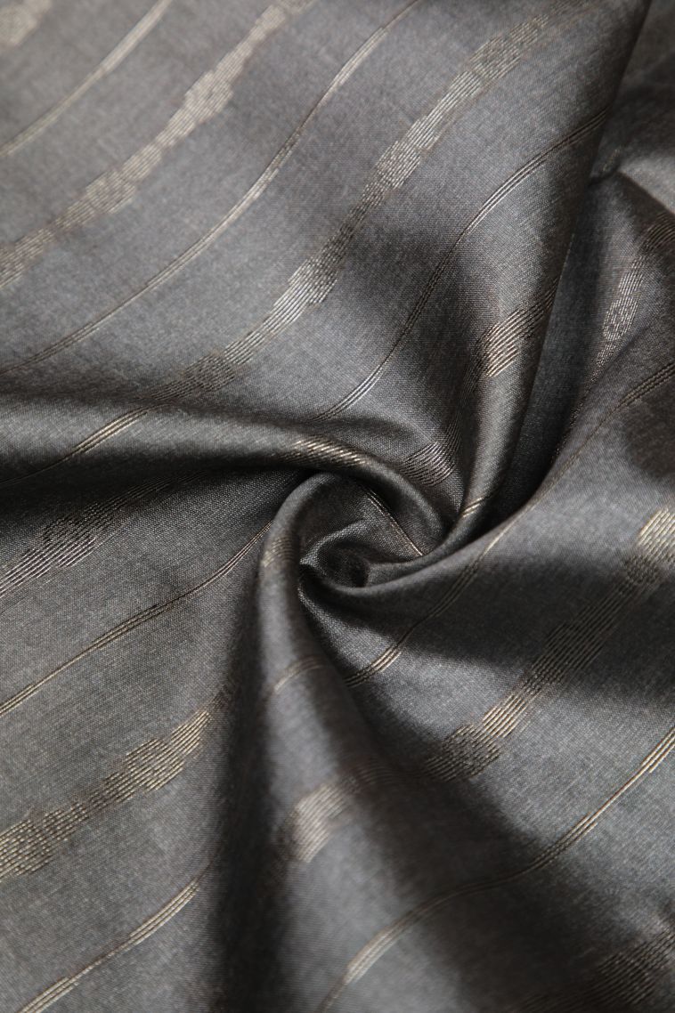Gray Black Tussar Saree with Bronze Zari Stripes view 4
