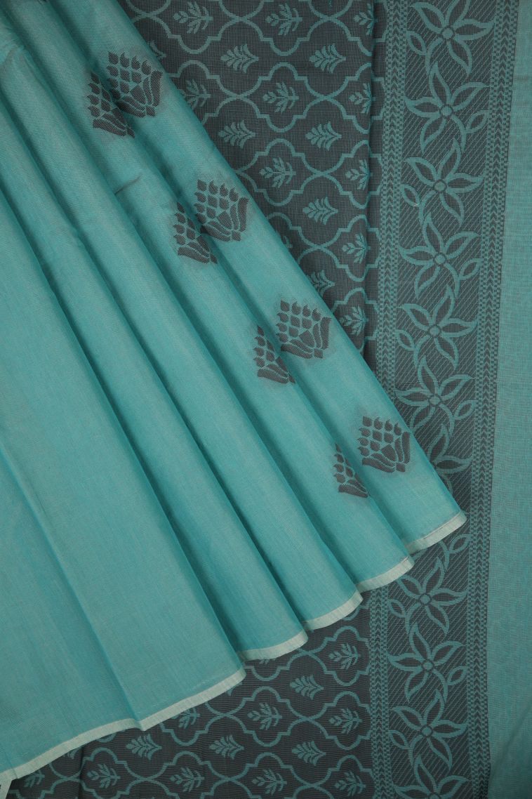 Cerulean Blue Silk Cotton with Without Zari Zari Buttis (small Dots Or Motifs) view 1