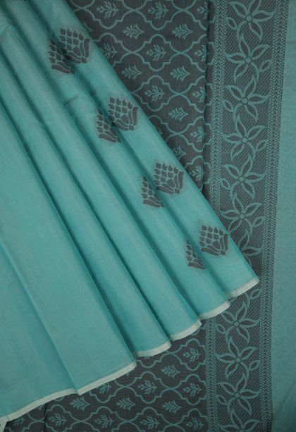 Cerulean Blue Silk Cotton with Without Zari Zari Buttis (small Dots Or Motifs)