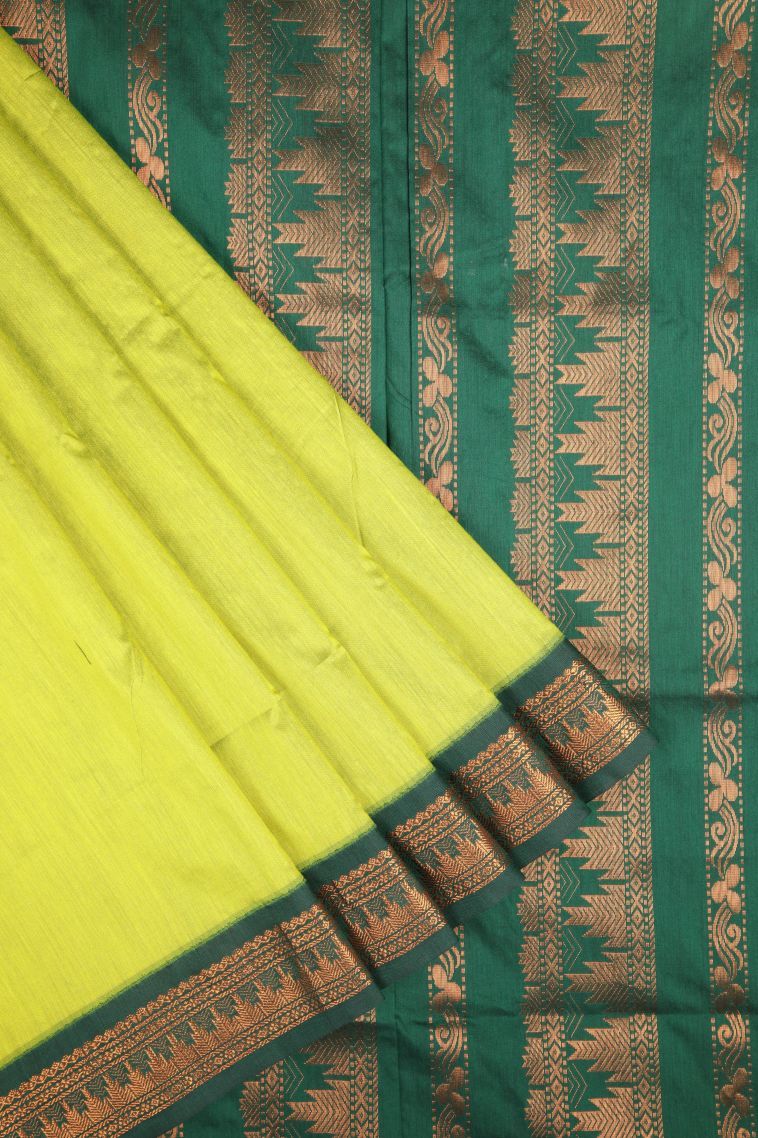 Chartreuse Green Kalyani Cotton with Without Zari Zari Plain view 1