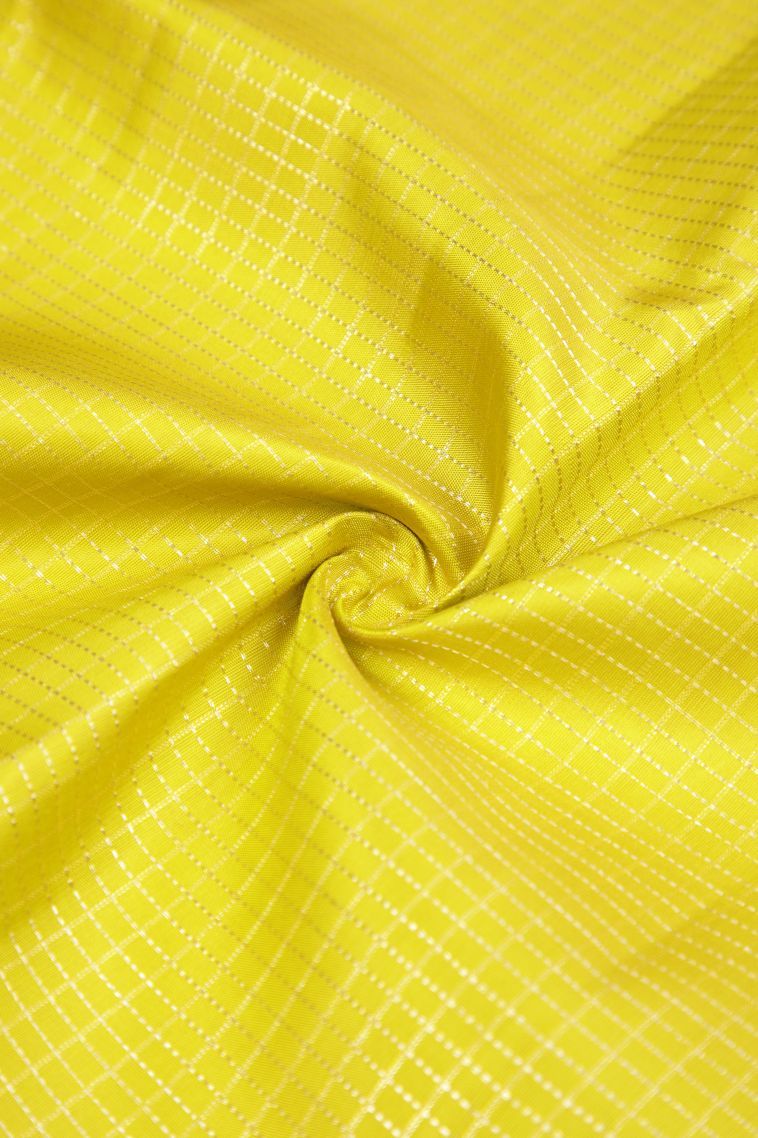 Lime Green Kanchipuram Silk Sarees with Gold Zari Checks view 4