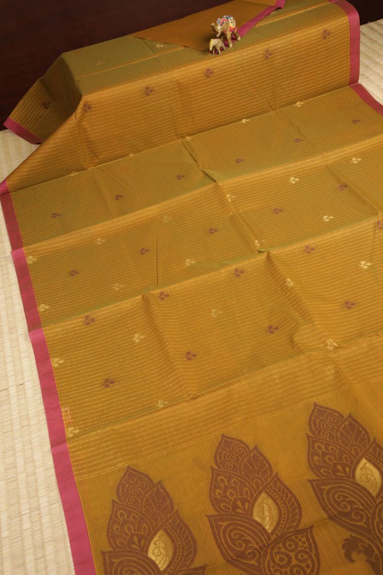 Rich Gold Kovai Cotton Sarees with Without Zari Zari Stripes view 2