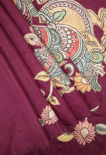 Magenta Purple Tussar Saree with Without Zari Zari Floral Patterns