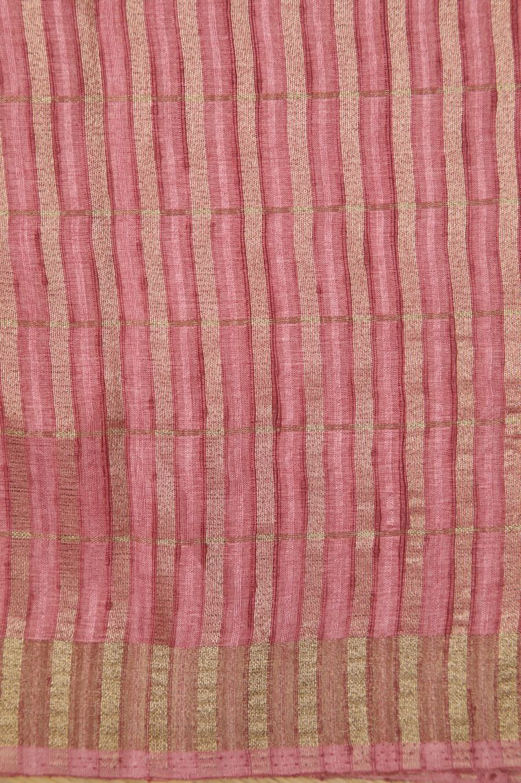 Lemonade Pink Tussar Saree with Copper Zari Checks view 3