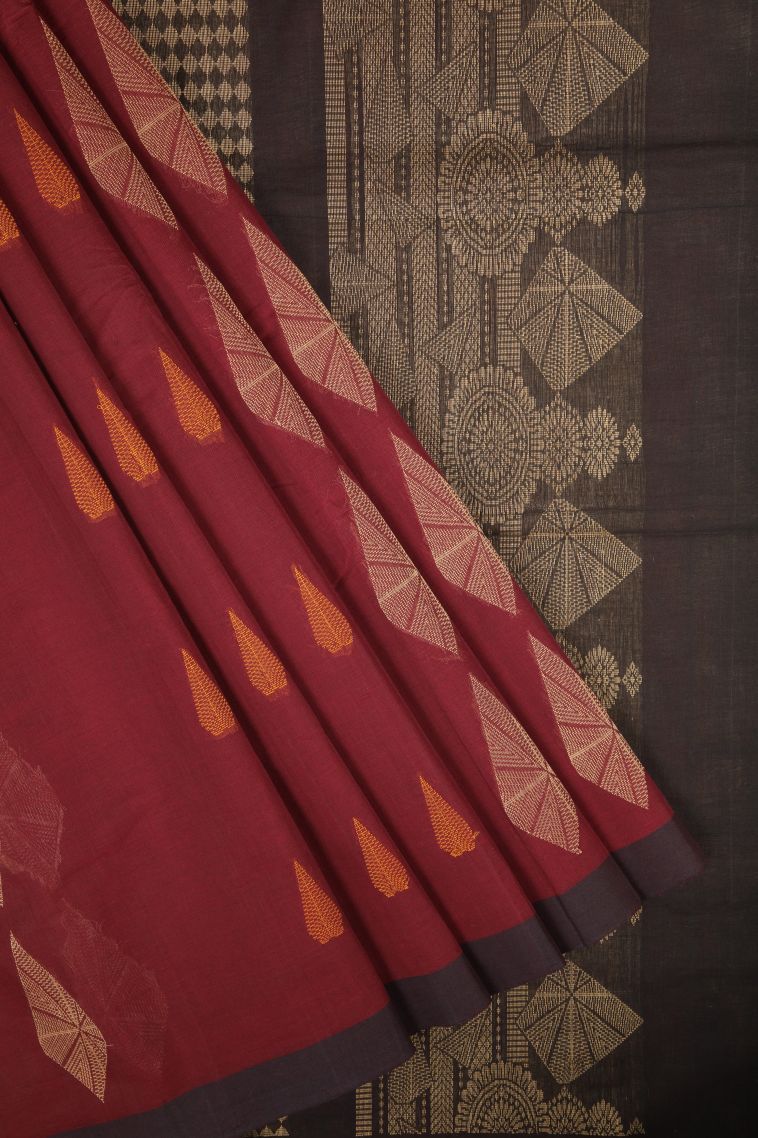 Berry Red Pure Handloom Kovai Cotton with Without Zari Zari Buttis (small Dots Or Motifs) view 1