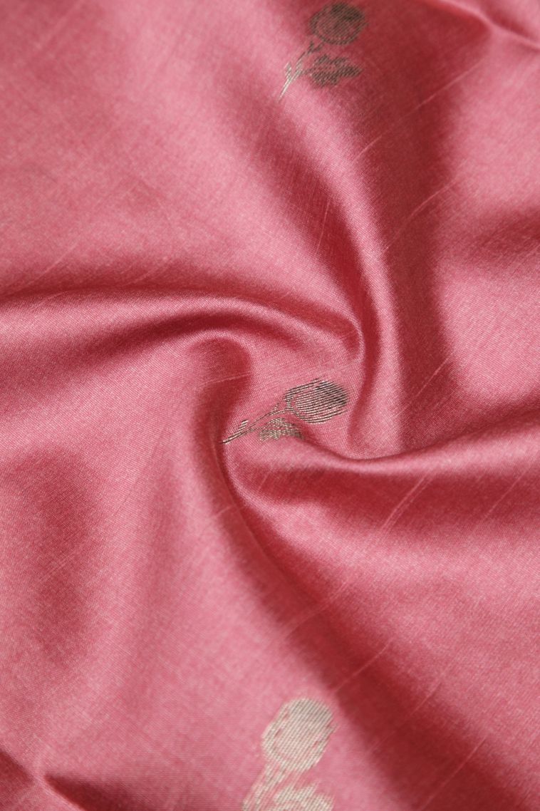 Lemonade Pink Tussar Saree with Bronze Zari Buttis (small Dots Or Motifs) view 4
