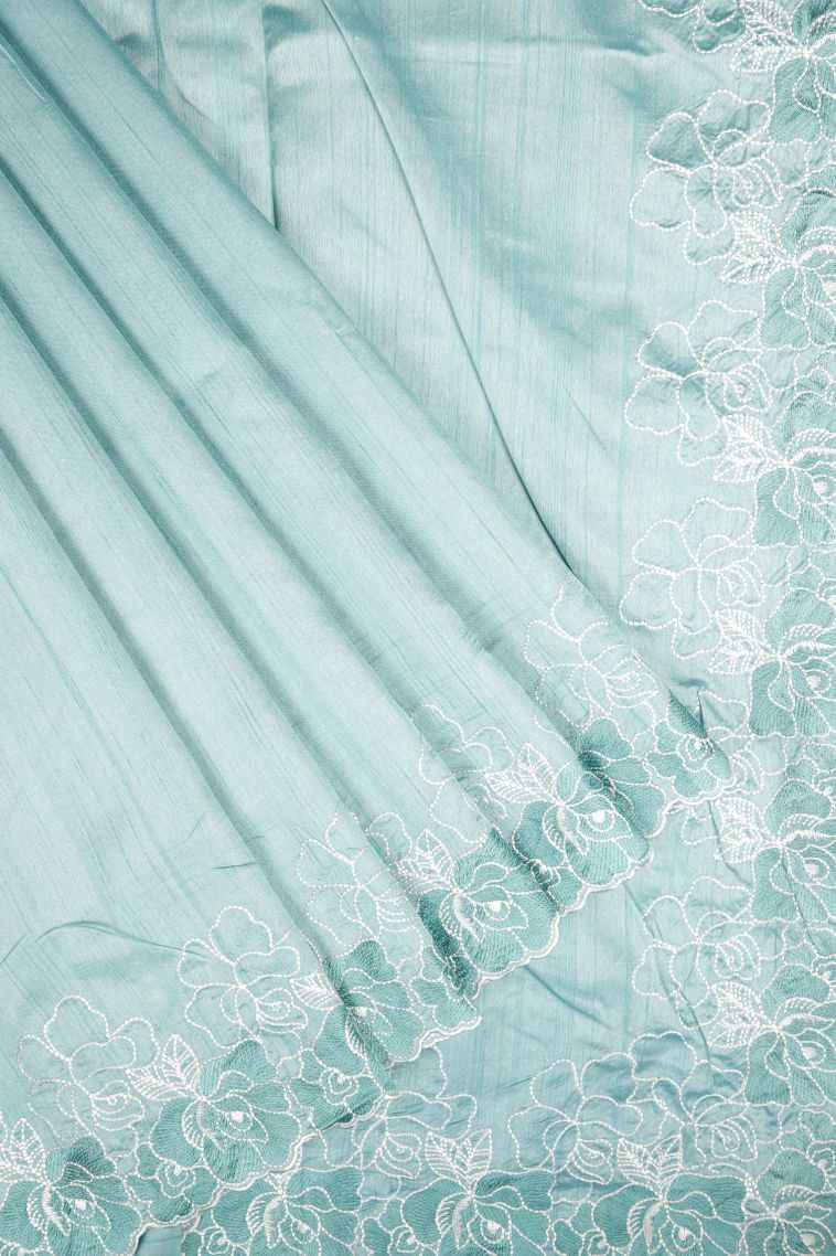 Arctic Blue Tussar Saree with Without Zari Zari Plain view 1