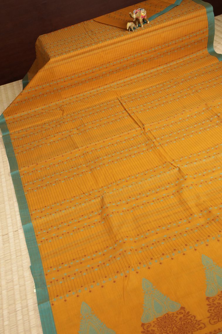 Beige Yellow Kovai Cotton Sarees with Without Zari Zari Stripes view 2