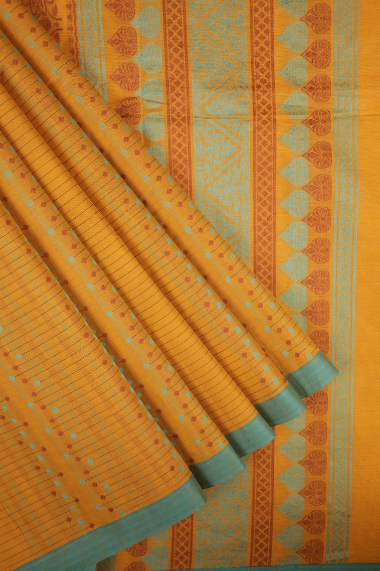Beige Yellow Kovai Cotton Sarees with Without Zari Zari Stripes view 1