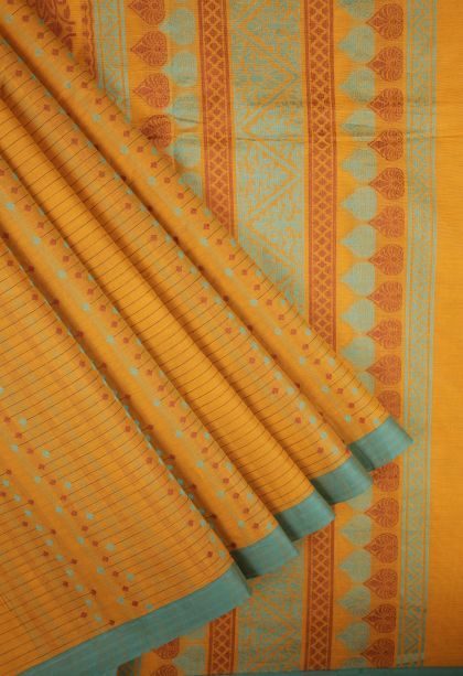 Beige Yellow Kovai Cotton Sarees with Without Zari Zari Stripes