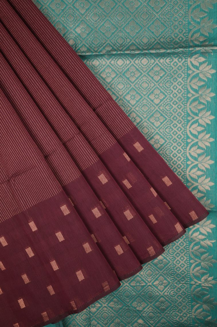 Amethyst Purple Silk Cotton Sarees with Copper Zari Stripes view 1