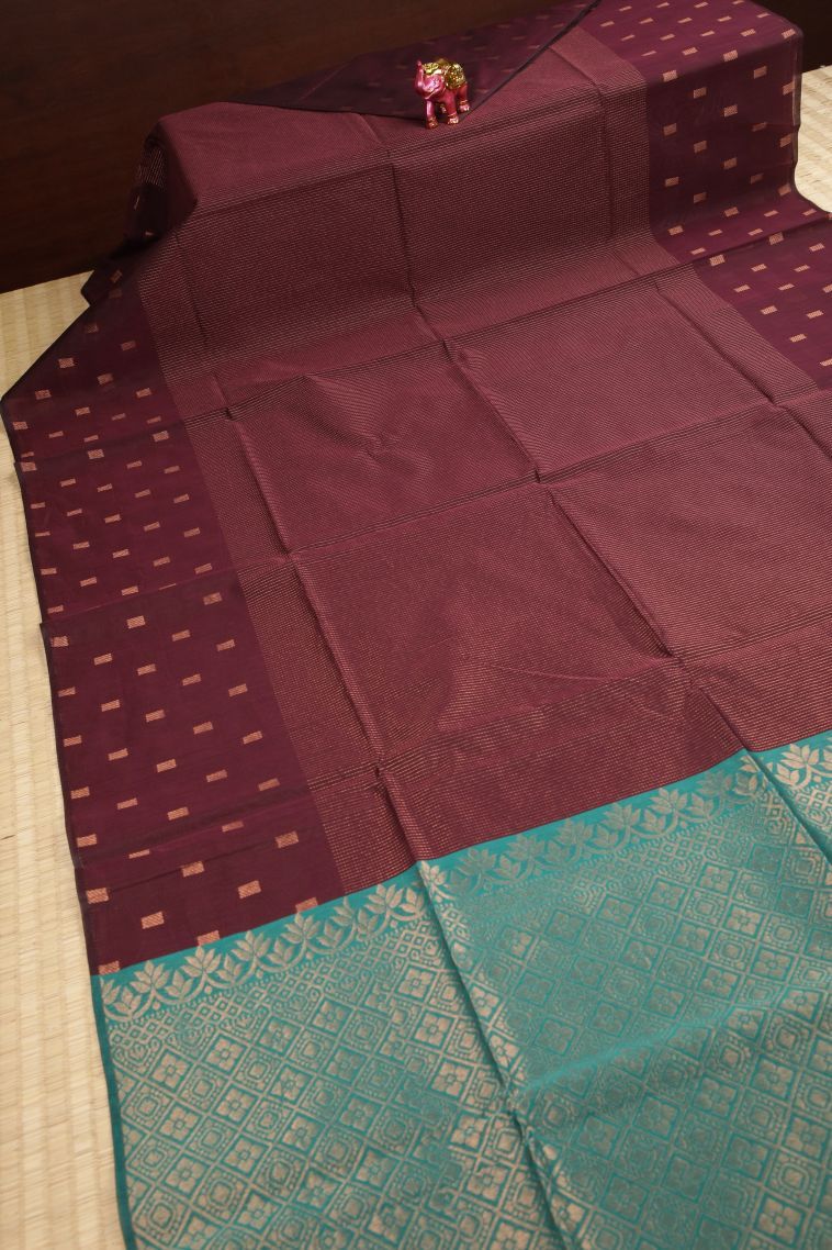 Amethyst Purple Silk Cotton Sarees with Copper Zari Stripes view 2