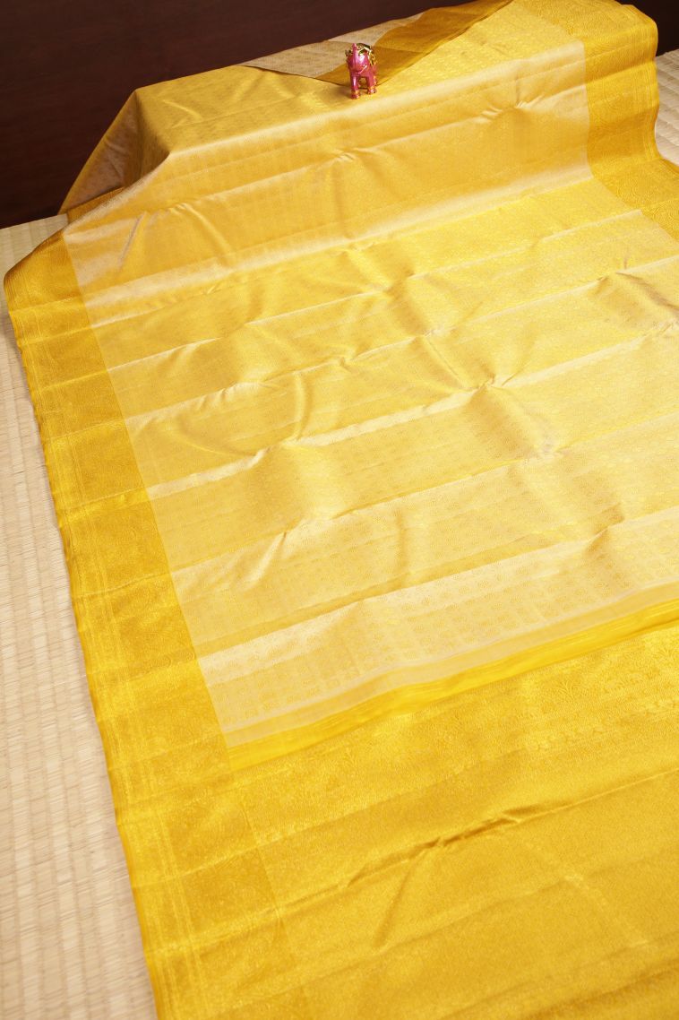 Cream White Kanchipuram Silk Sarees with Gold Zari Buttis (small Dots Or Motifs) view 2