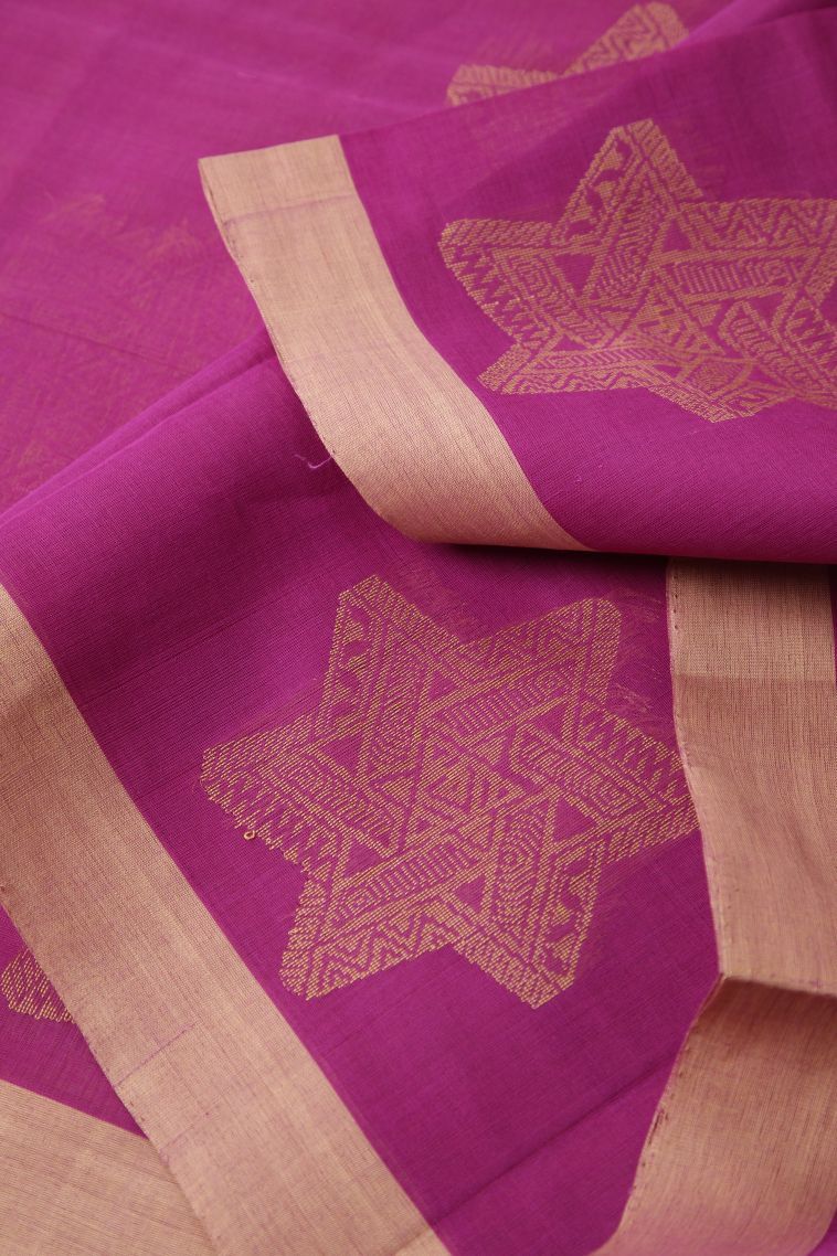 Magenta Purple Pure Handloom Kovai Cotton with Without Zari Zari Buttis (small Dots Or Motifs) view 4