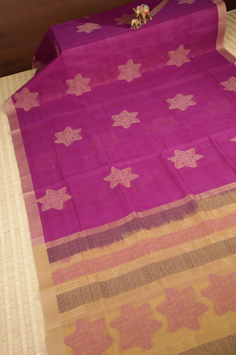 Magenta Purple Pure Handloom Kovai Cotton with Without Zari Zari Buttis (small Dots Or Motifs) view 2
