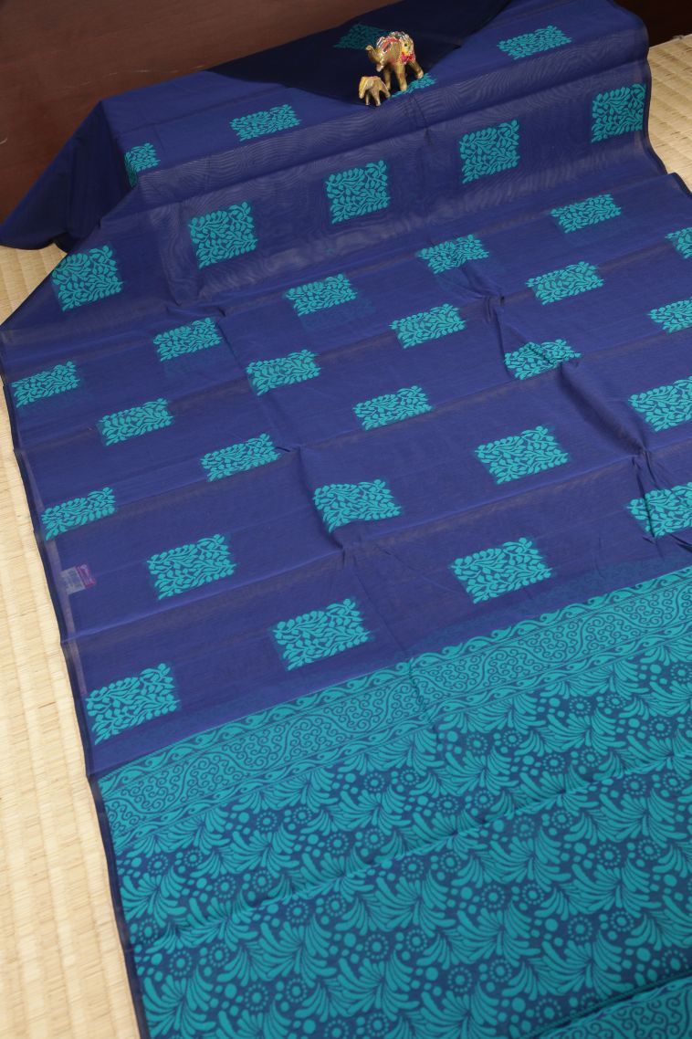 Admiral Blue Silk Cotton with Without Zari Zari Buttis (small Dots Or Motifs) view 2