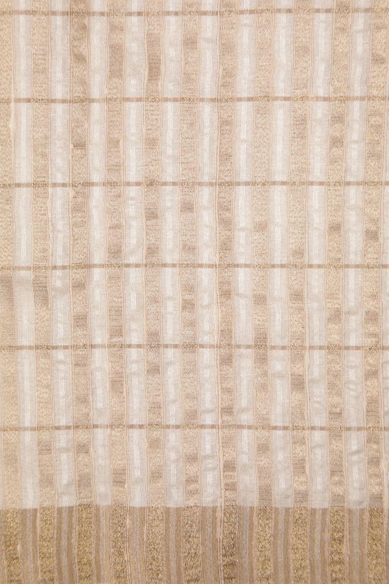 Pearl White Tussar Saree with Copper Zari Checks view 3