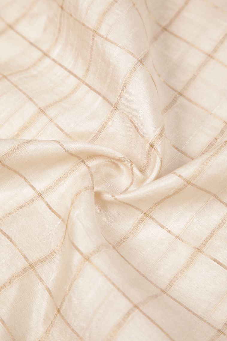 Pearl White Tussar Saree with Copper Zari Checks view 4