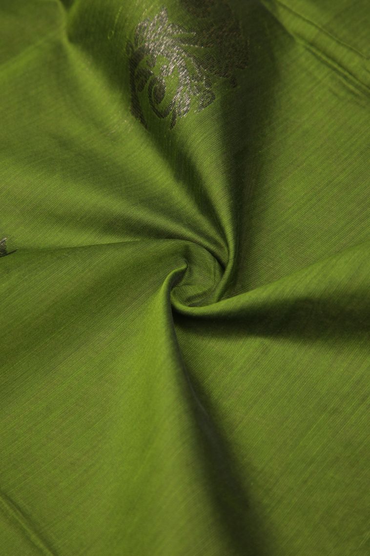 Basil Green Silk Cotton Sarees with Bronze Zari Buttis (small Dots Or Motifs) view 4