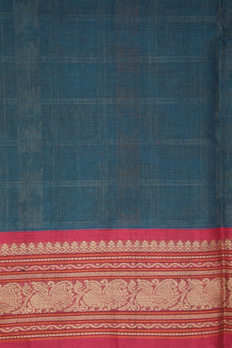 Aegean Blue Pure Handloom Kovai Cotton with Without Zari Zari Peacock Motifs view 3