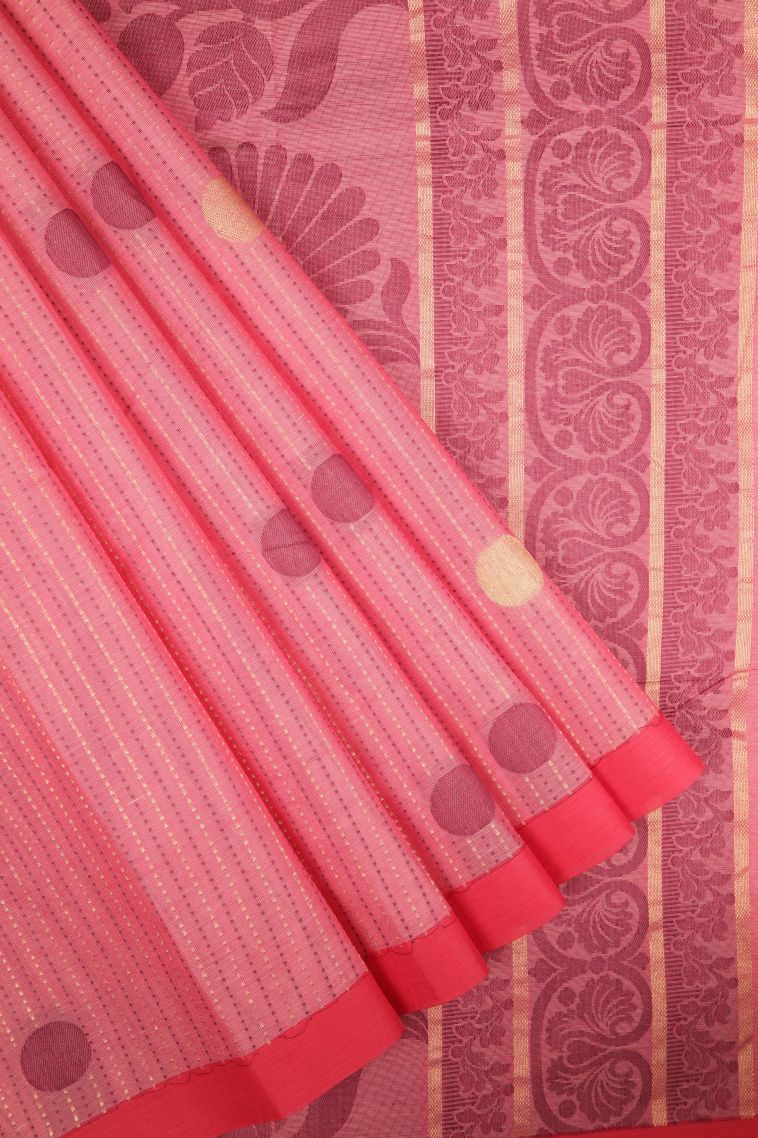 Rosewood Pink Kovai Cotton Sarees with Without Zari Zari Stripes view 1