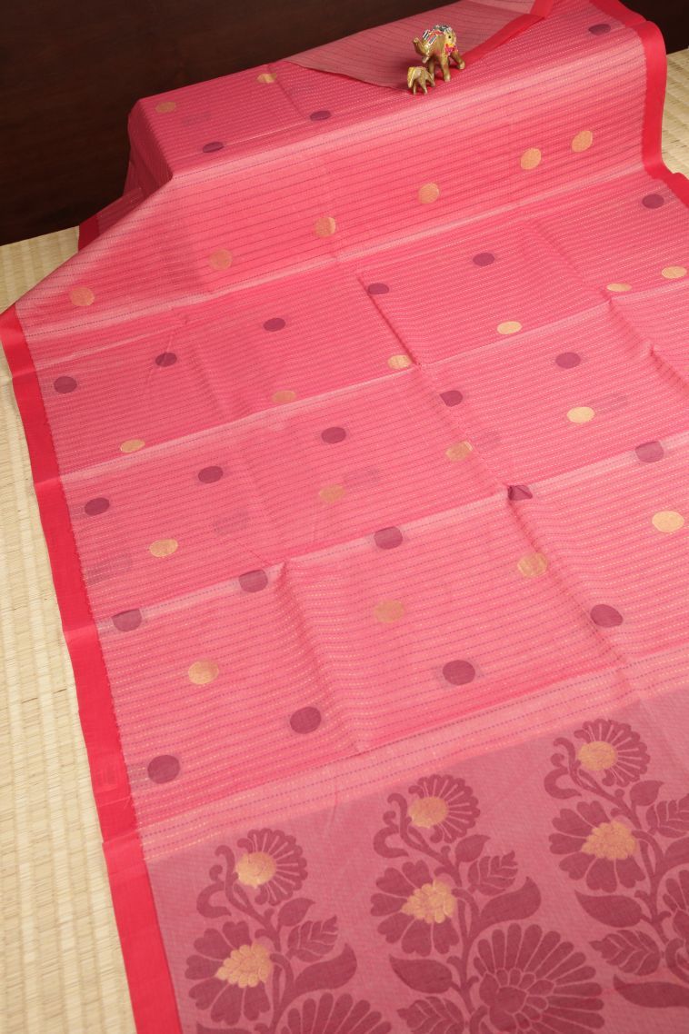 Rosewood Pink Kovai Cotton Sarees with Without Zari Zari Stripes view 2