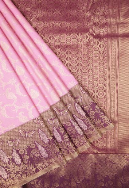 Taffy Pink Samudrika Pattu with Copper Zari Floral Patterns