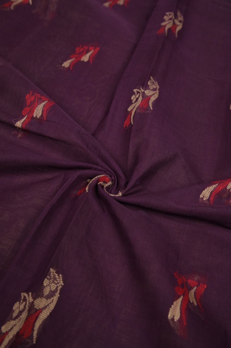 Bosenberry Purple Kanchi Cotton Sarees with Without Zari Zari Floral Patterns view 4