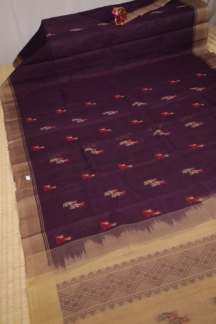 Bosenberry Purple Kanchi Cotton Sarees with Without Zari Zari Floral Patterns view 2