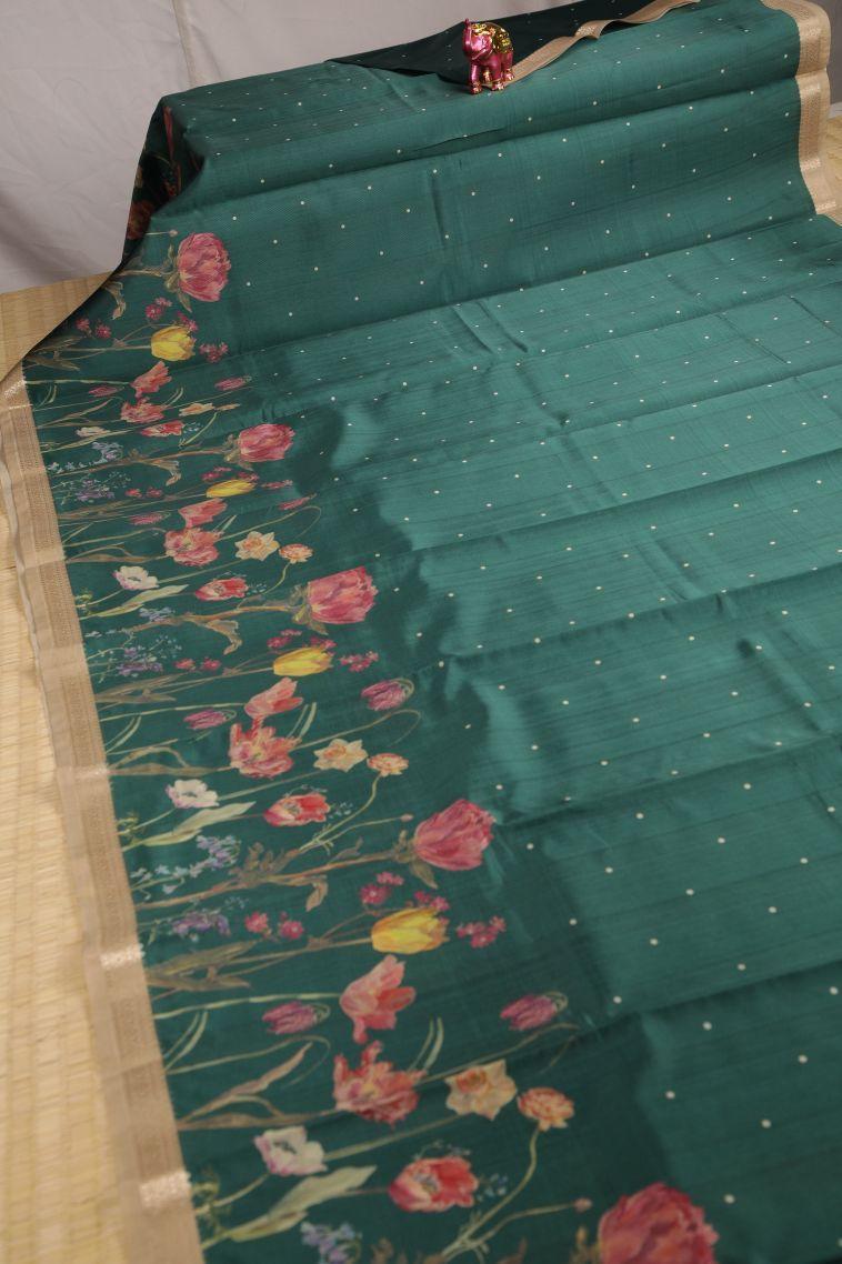 Pine Green Fancy Saree with Without Zari Zari Buttis (small Dots Or Motifs) view 2