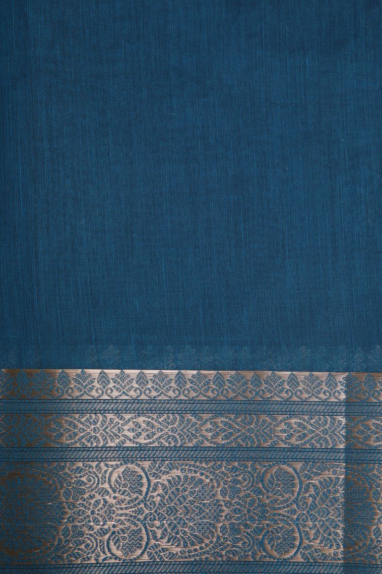 Aegean Blue Fancy Saree with Silver Zari Floral Patterns view 3