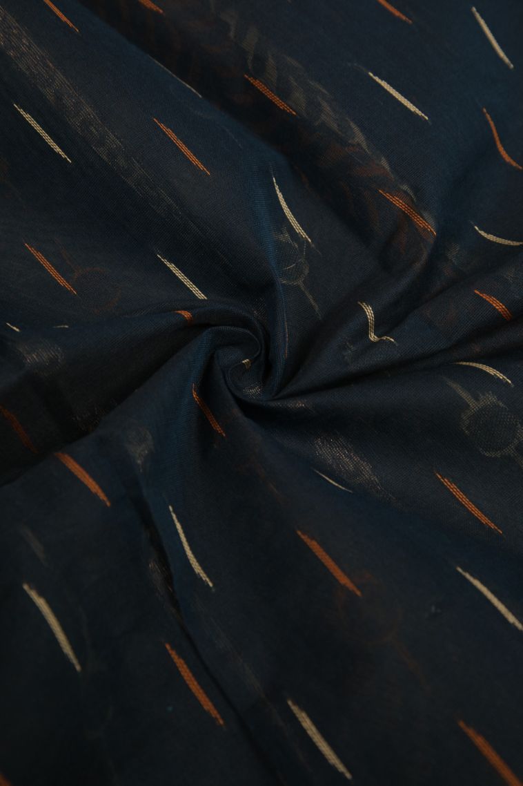 Denim Blue Cotton Sarees with Without Zari Zari Buttis (small Dots Or Motifs) view 4