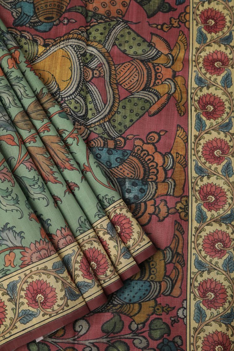 Pistachio Green Fancy Saree with Without Zari Zari Floral Patterns view 1