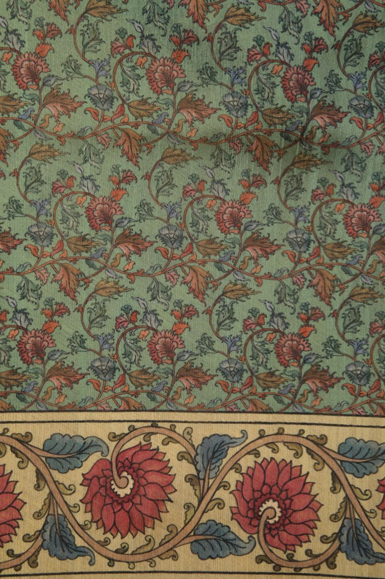 Pistachio Green Fancy Saree with Without Zari Zari Floral Patterns view 3