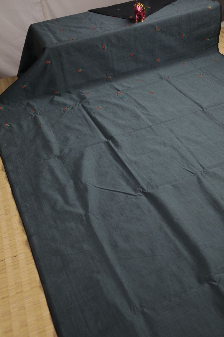 Gray Black Poly Cotton Sarees with Without Zari Zari Floral Patterns view 2