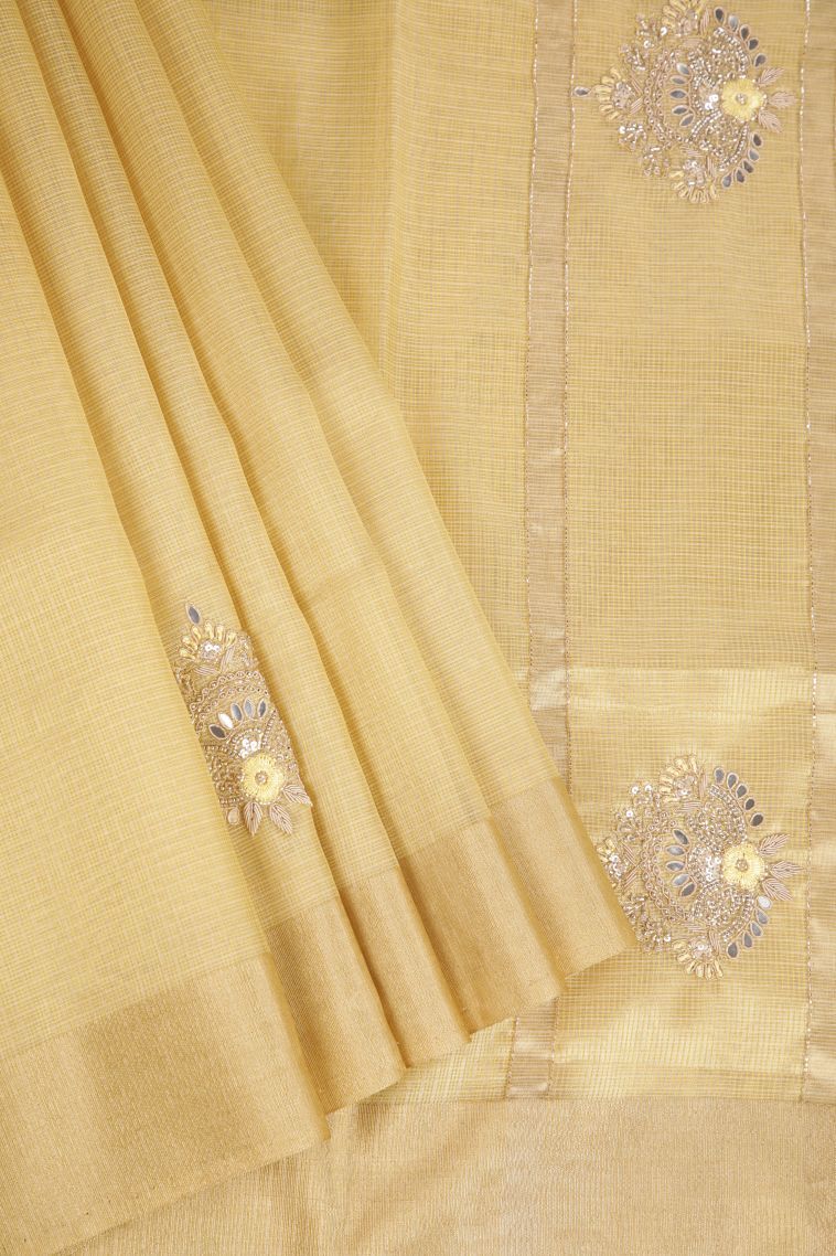 Macaroon Yellow Fancy Saree with Copper Zari Plain view 1