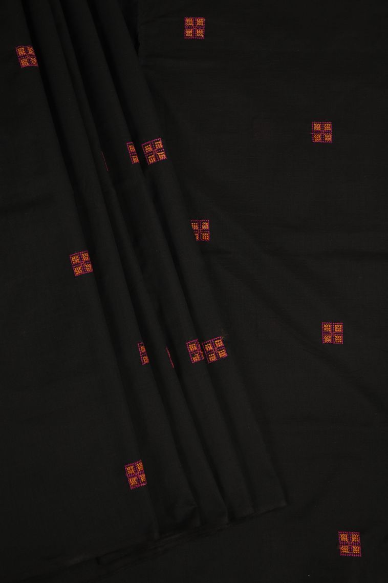 Asphalt Black Poly Cotton Sarees with Without Zari Zari Geometric Shapes view 1