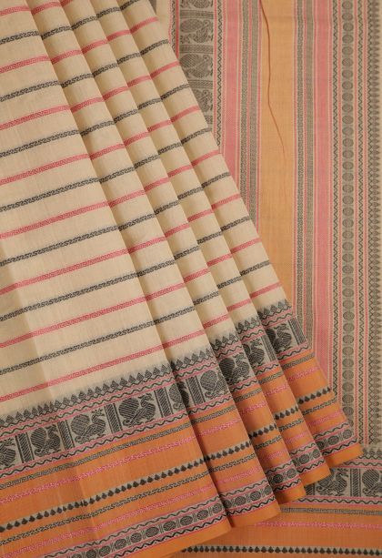 Vanilla Custard Yellow Chettinad Cotton Sarees with Without Zari Zari Stripes