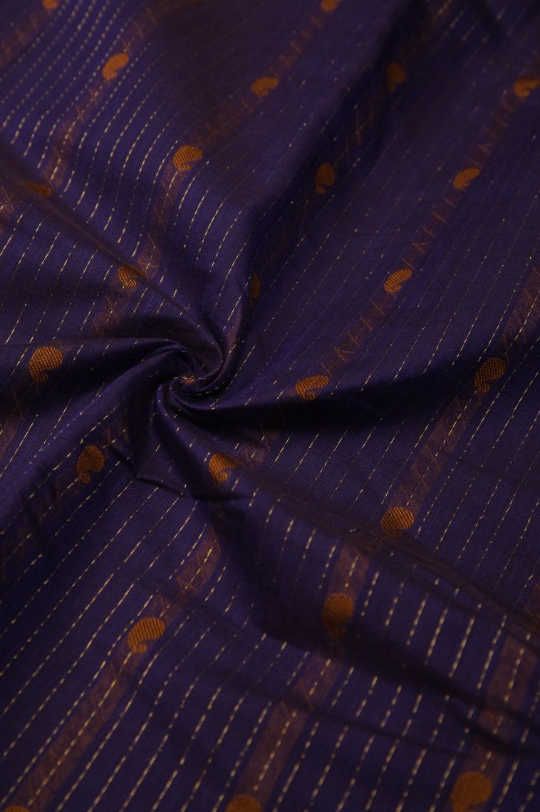 Berry Blue Cotton Sarees with Gold Zari Floral Patterns view 4