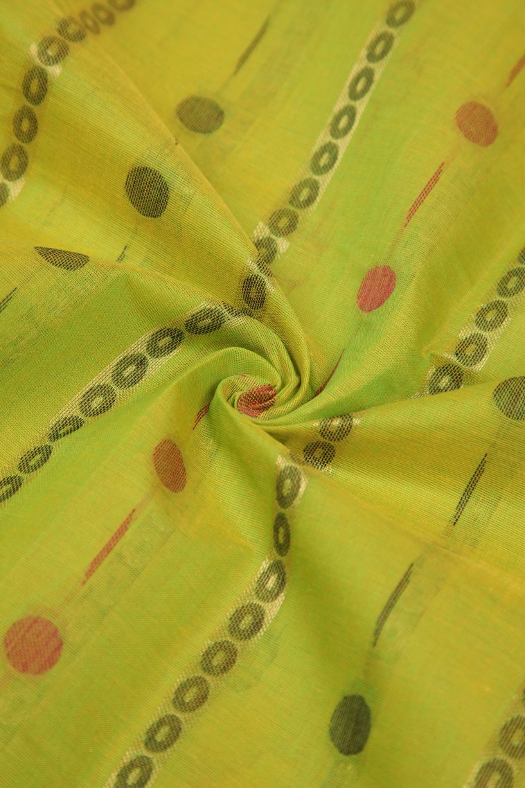 Pear Green Kanchi Cotton Sarees with Without Zari Zari Buttis (small Dots Or Motifs) view 4