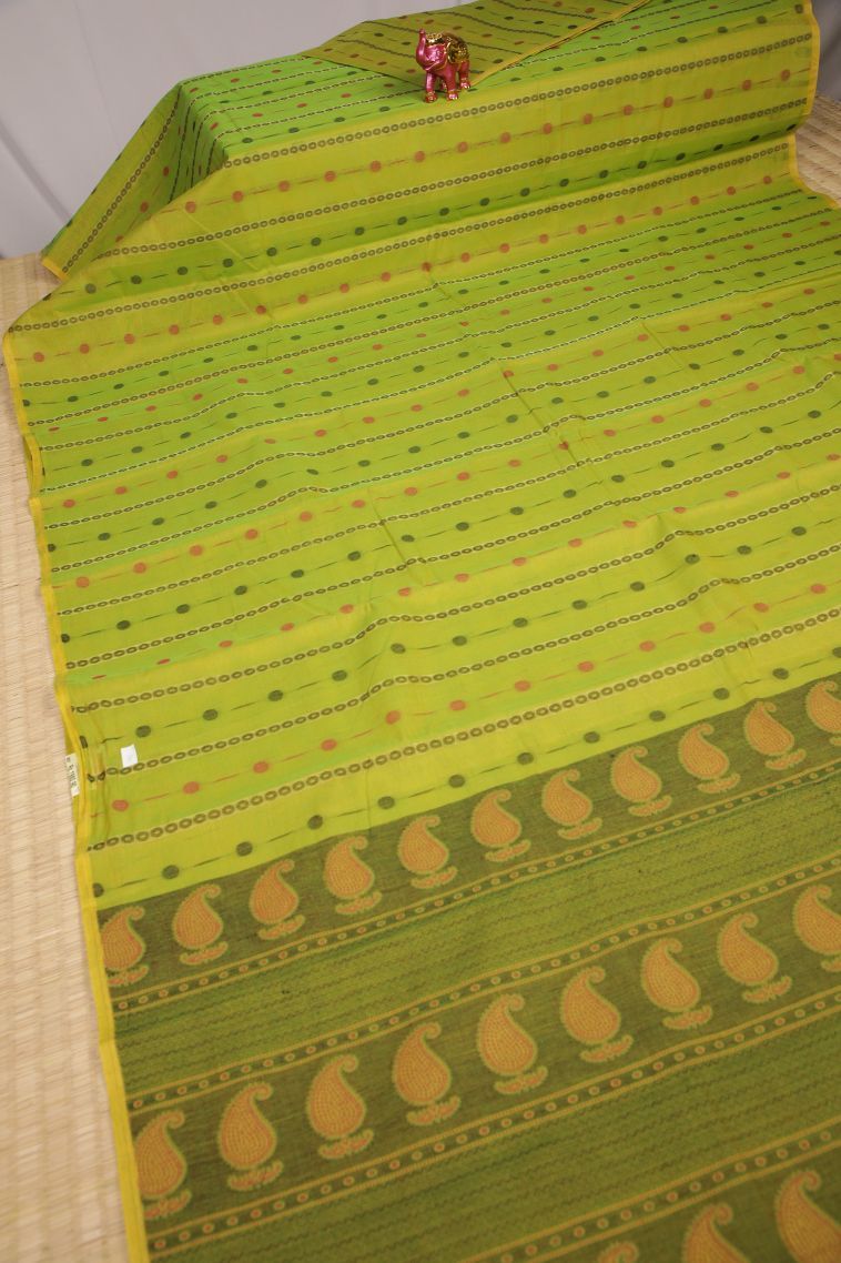 Pear Green Kanchi Cotton Sarees with Without Zari Zari Buttis (small Dots Or Motifs) view 2