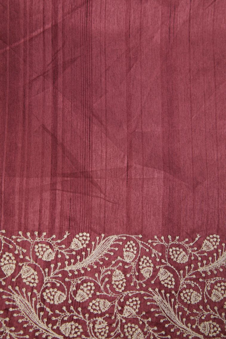 Lipstick Red Fancy Saree with Silver Zari Floral Patterns view 3