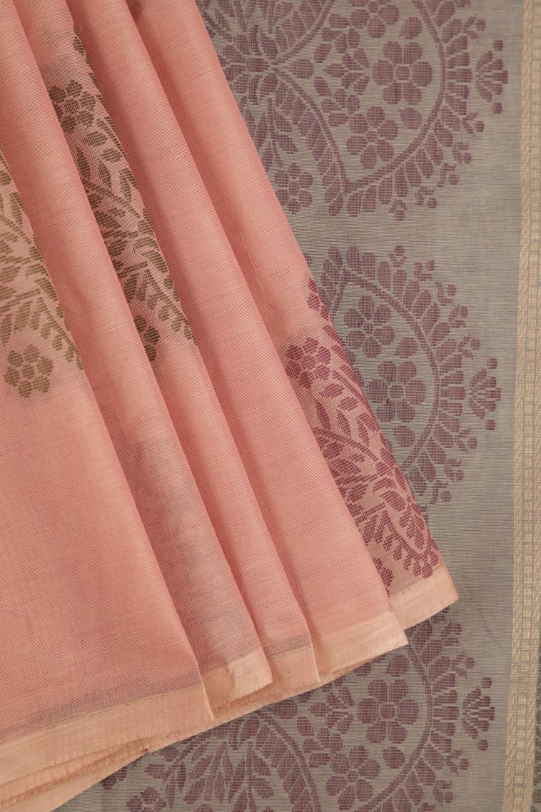 Flamingo Pink Pure Handloom Kovai Cotton with Without Zari Zari Floral Patterns view 1