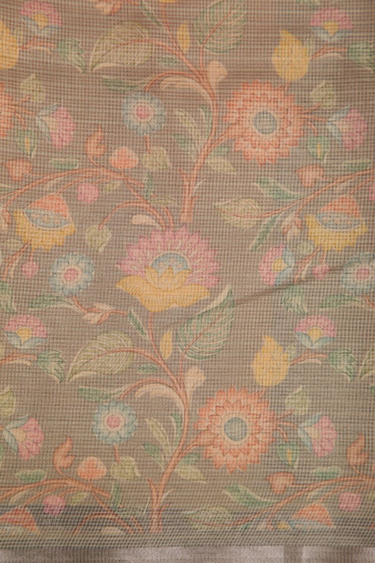 Flamingo Pink Fancy Saree with Silver Zari Floral Patterns view 3