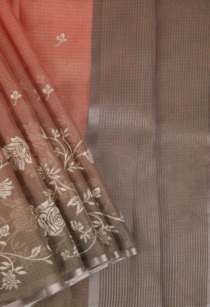 Flamingo Pink Fancy Saree with Silver Zari Floral Patterns