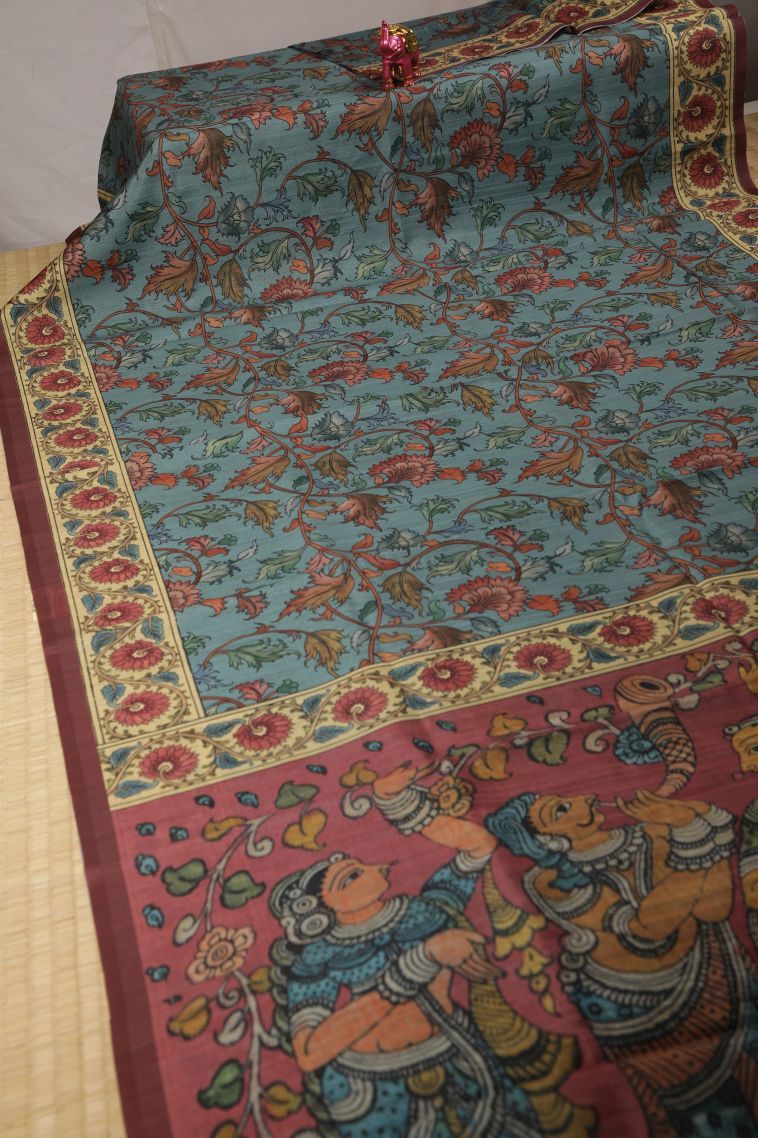 Stone Blue Fancy Saree with Without Zari Zari Floral Patterns view 2