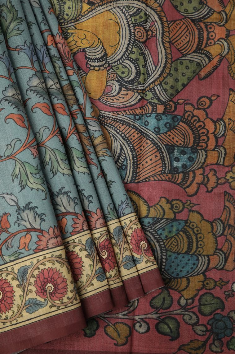 Stone Blue Fancy Saree with Without Zari Zari Floral Patterns view 1