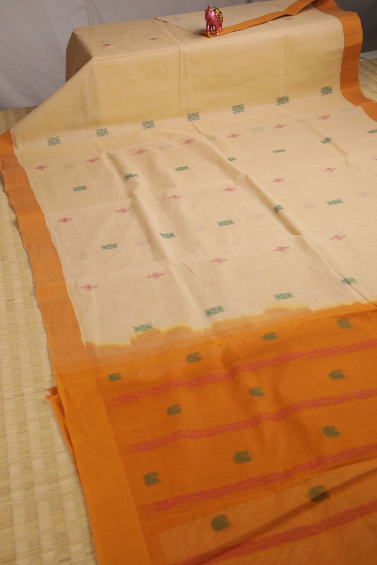 Cookie Yellow Pure Handloom Kovai Cotton with Copper Zari Geometric Shapes view 2