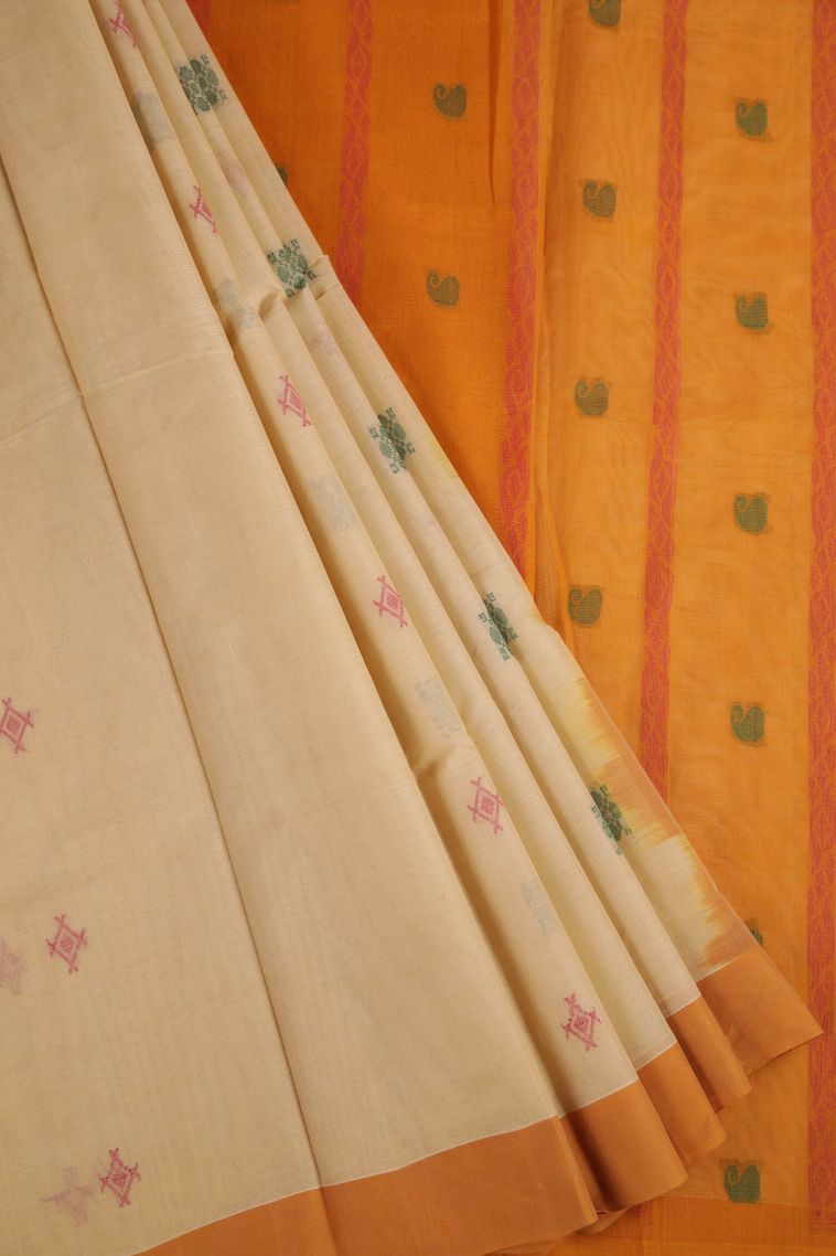 Cookie Yellow Pure Handloom Kovai Cotton with Copper Zari Geometric Shapes view 1