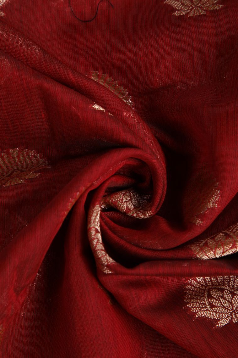 Candy Red Fancy Saree with Copper Zari Floral Patterns view 4